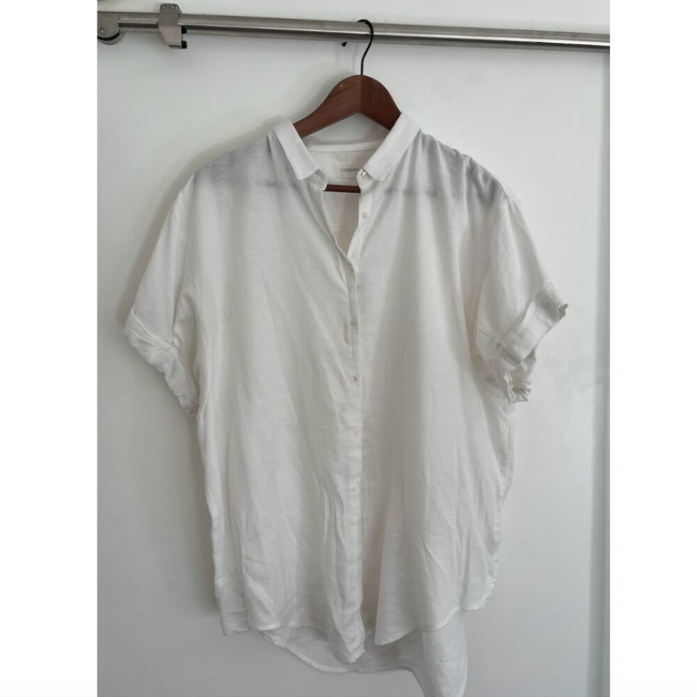 Community Oversized White Short Sleeve Button-Down | Size L